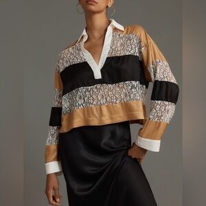 NWT Size XS (P2P 22") - Anthropologie Long-Sleeve Paneled Rugby Top